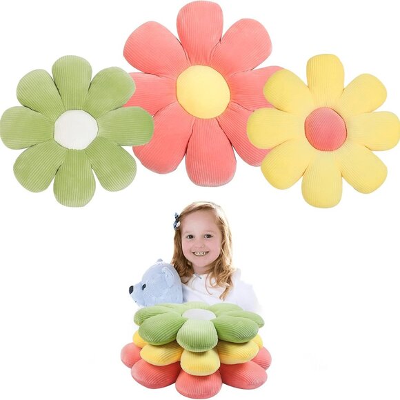 Daisy Flower Accent Pillows Seat Cushions Throw Pillows Room Decor 3PC Set - Picture 3 of 5